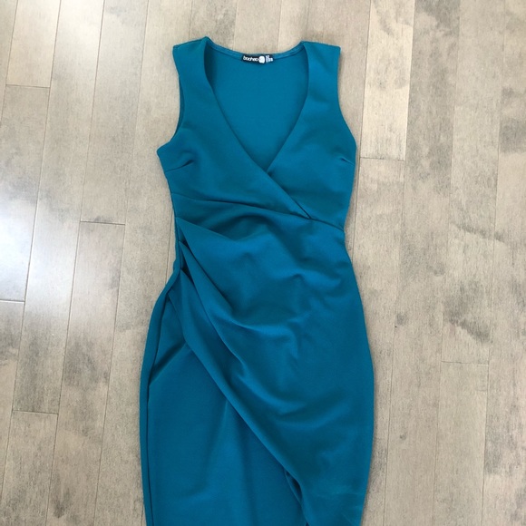 Sexy Teal Asymmetrical Bodycon Dress Size Small - Picture 2 of 6